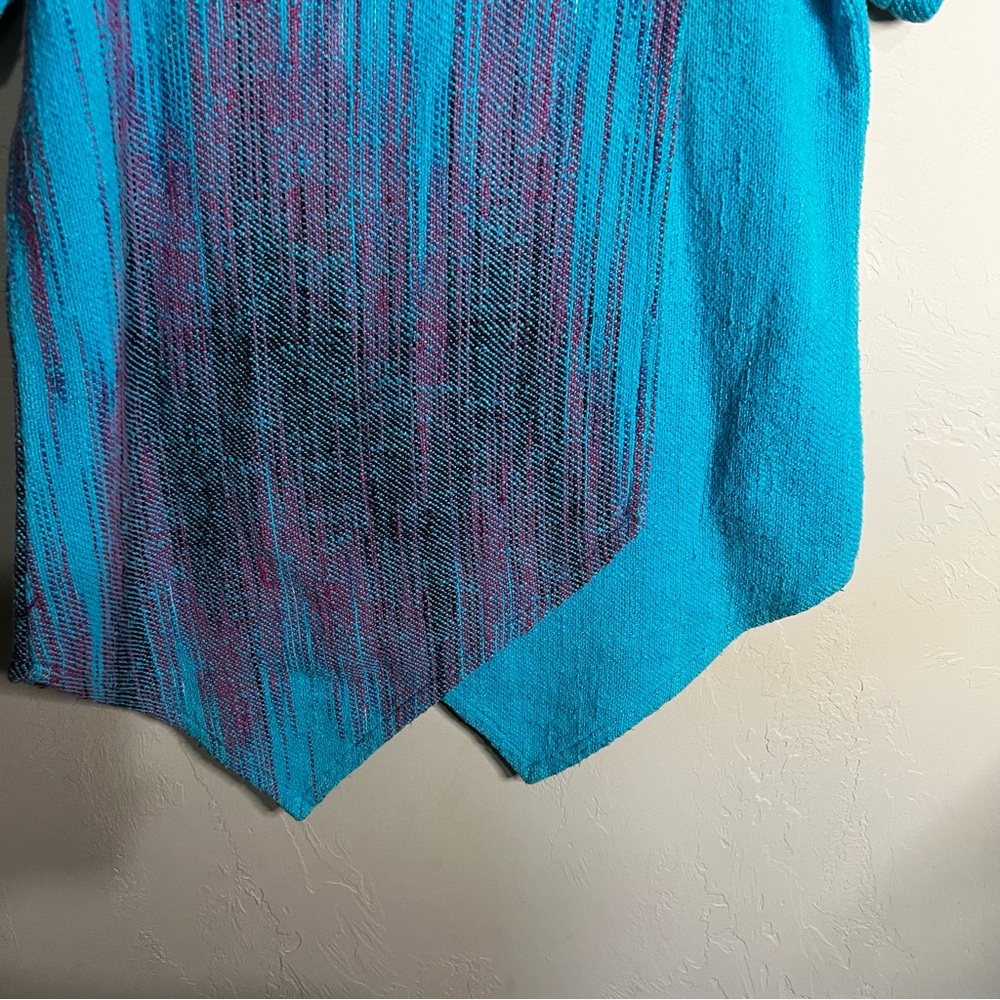 Dream Weaver Handwoven Blue Purple‎ Asymmetrical Aztec Lagenlook Top - Picture 3 of 10